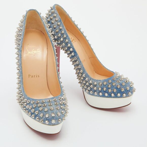 Christian Louboutin Light Blue Denim Bianca Spikes Pumps Size 36 - Picture 4 of 4